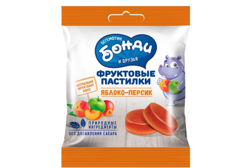  laquo;HIPPO BONDI  amp; FRIENDS raquo;, фруктовые пастилки  laquo;Яблоко-персик raquo;, 30 nbsp;г (цена за 5 шт.)