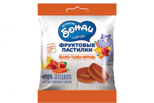  laquo;HIPPO BONDI  amp; FRIENDS raquo;, фруктовые пастилки  laquo;Яблоко  ndash; тыква  ndash; морковь raquo;, 30 nbsp;г (цена за 5 шт.)